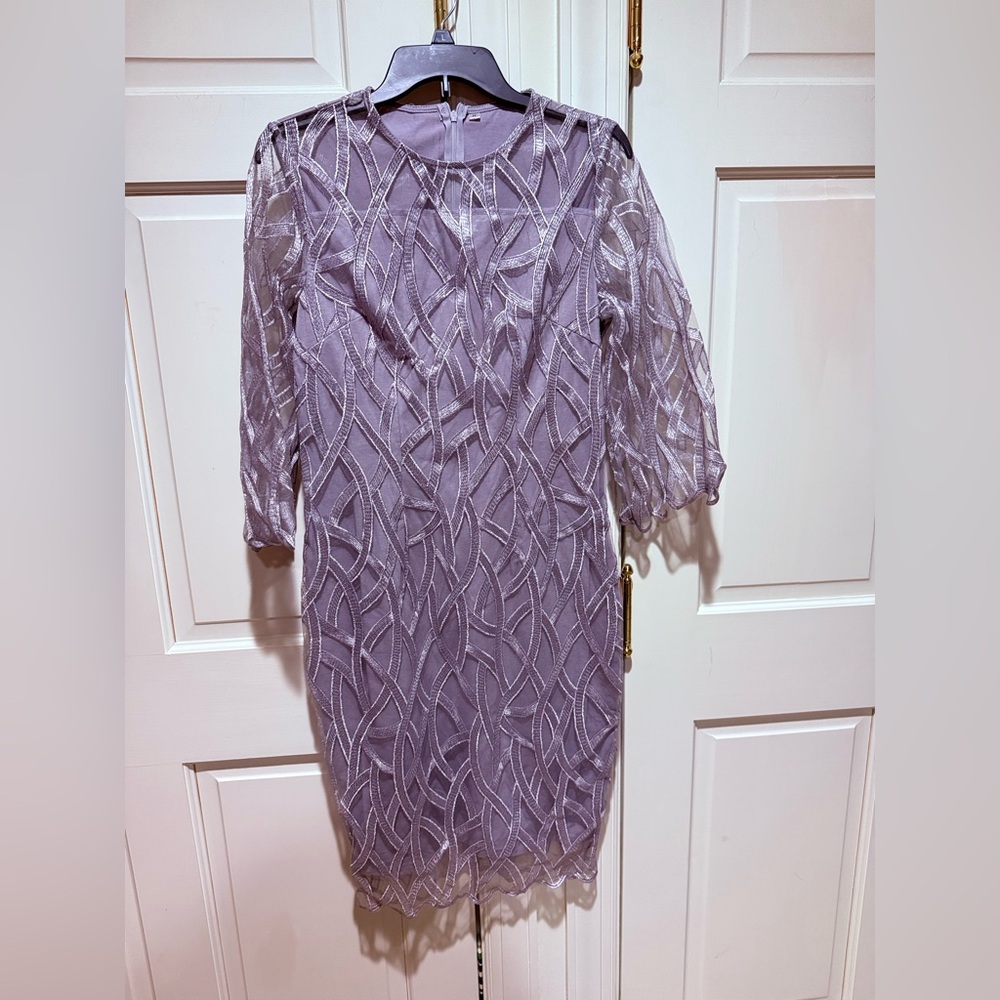 Elegant Purple Gray Lace Dress